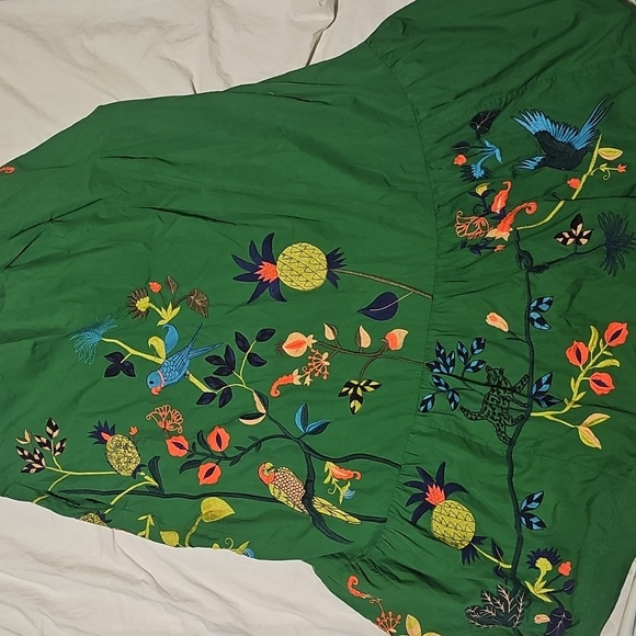 Anthropologie Strapless Embroidered Maxi Dress Green Tropical Botanical Smocked - Picture 9 of 9